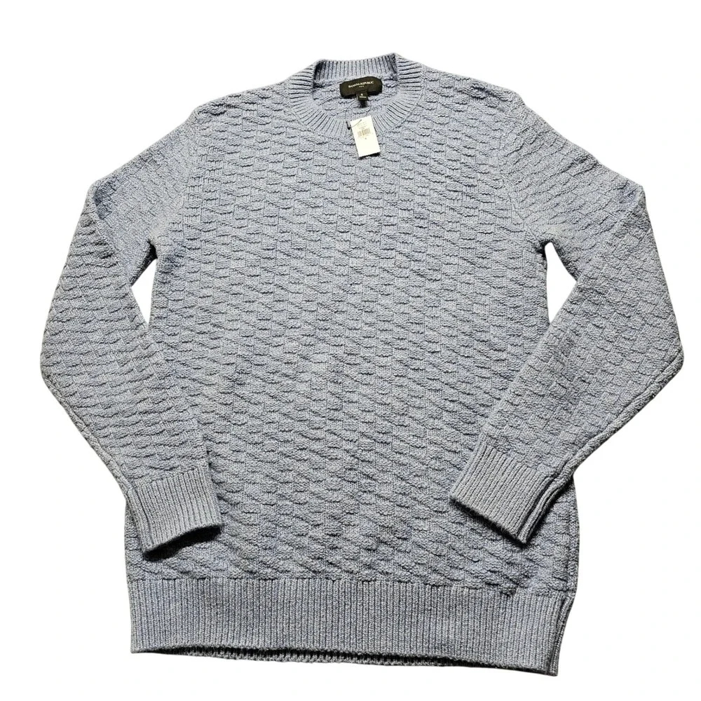 NWT Banana Republic Men Textured Crewneck Sweater Light Blue Cotton Blend Size S